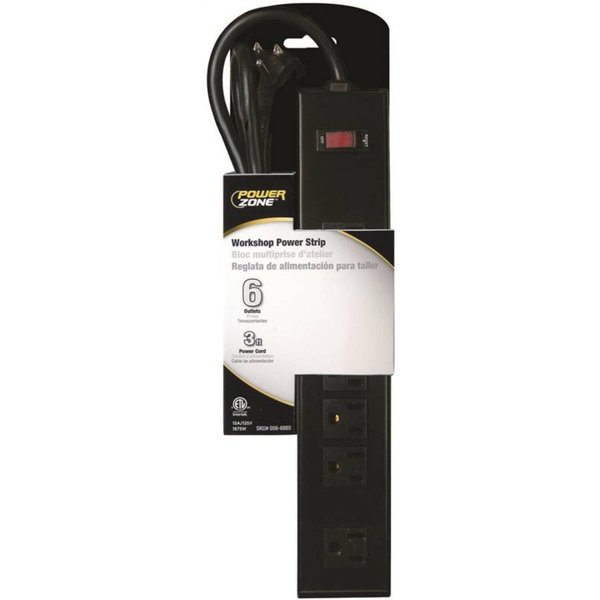 Powerzone Power Strip Blk Metal 6Out 3Ft OR801123